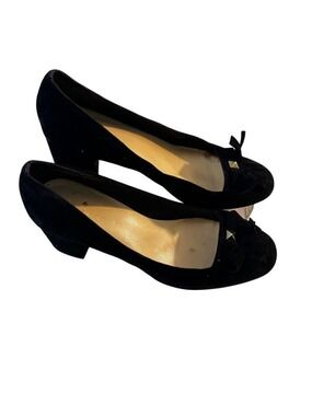 Kate Spade Fringe Block Heel Pumps Old Money Classic Black Suede Shoes 8.5 M